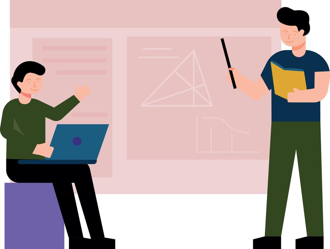 The teacher is teaching the student on the board. vector