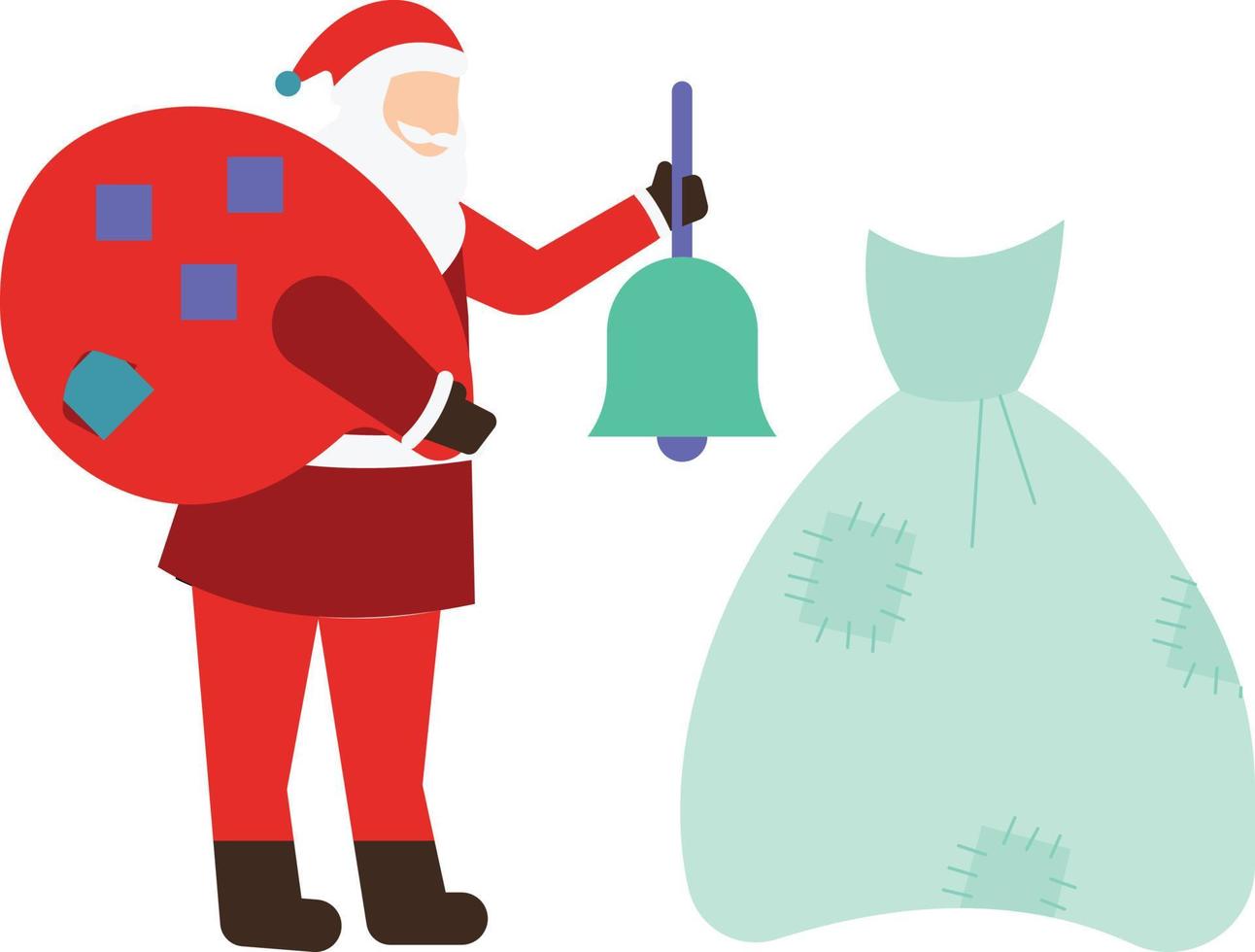 Santa carries a gift bag over his shoulder. vector