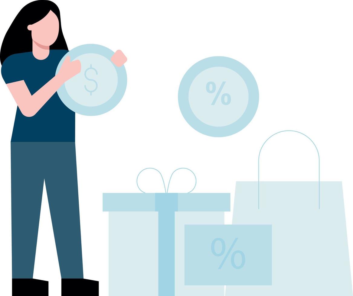 The girl is shopping at a discount. vector