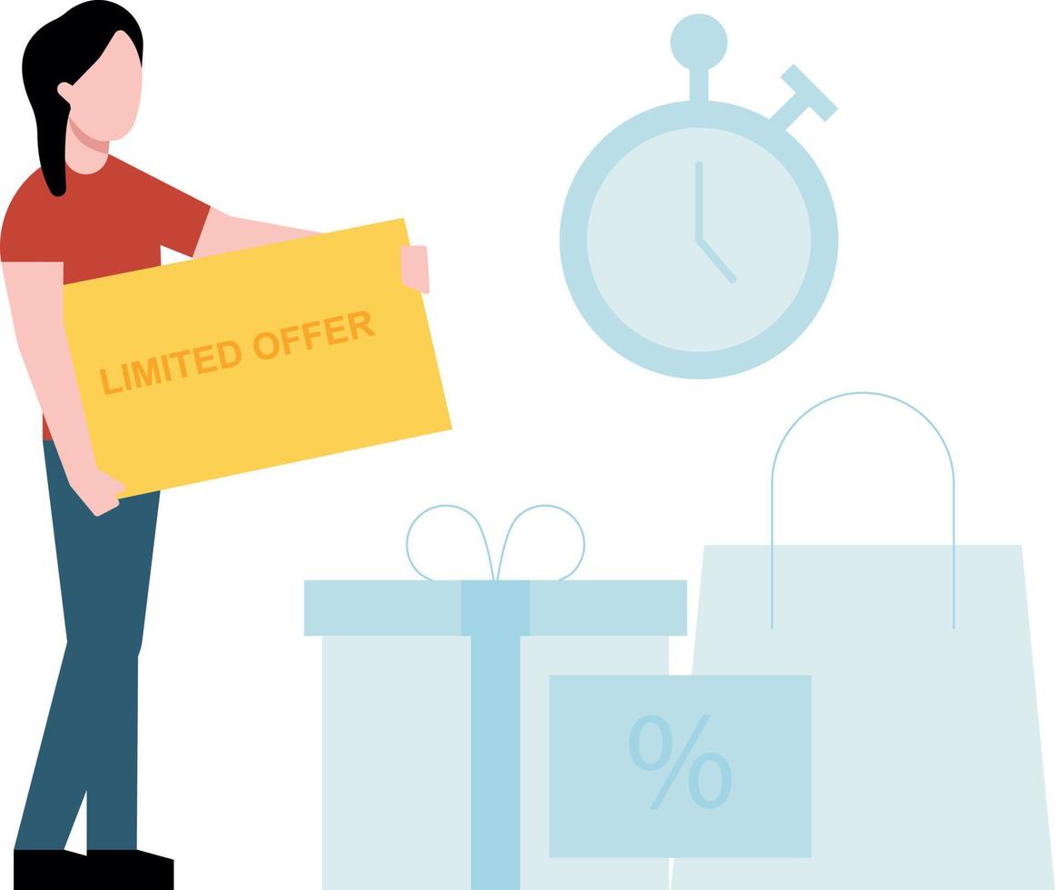 The girl is holding a limited offer board. vector