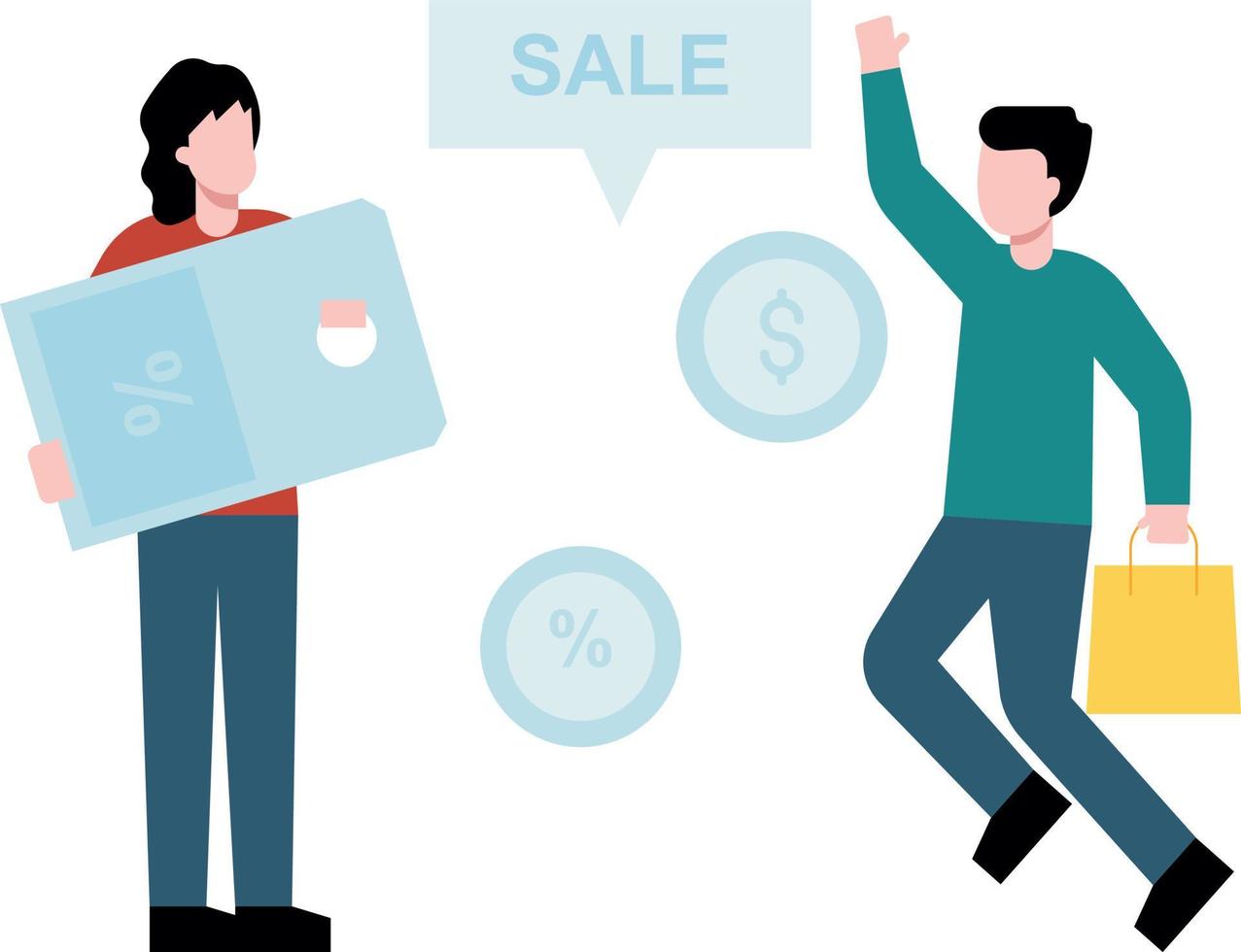 A boy is shopping at a sale. vector