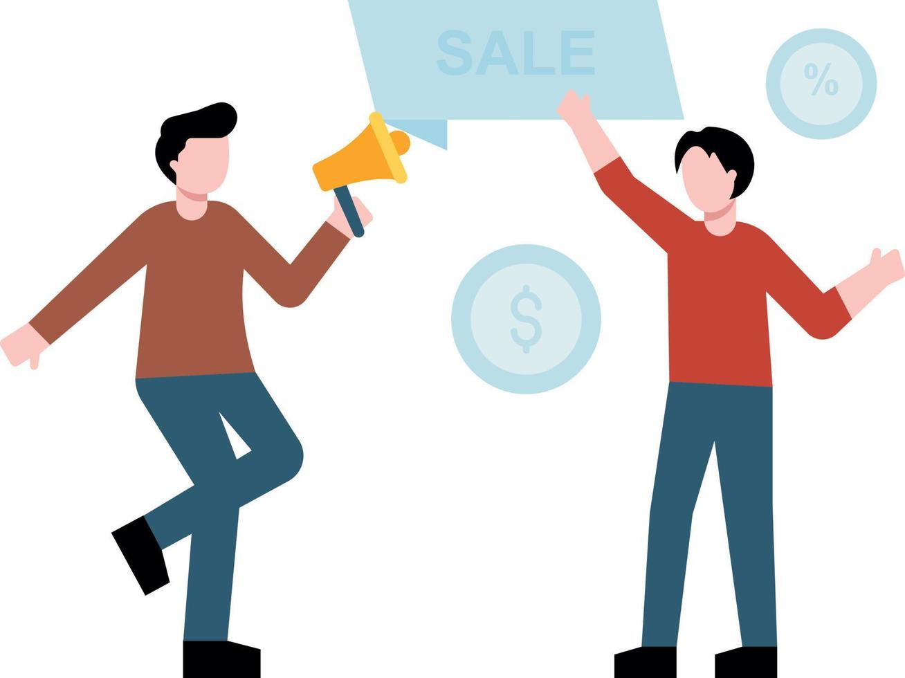 The boy is announcing the sale. vector