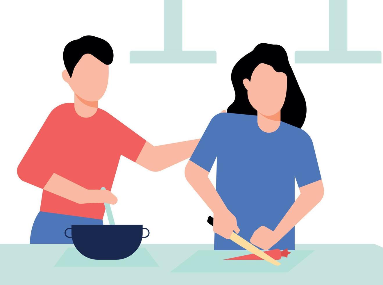 A boy and a girl are cooking. vector