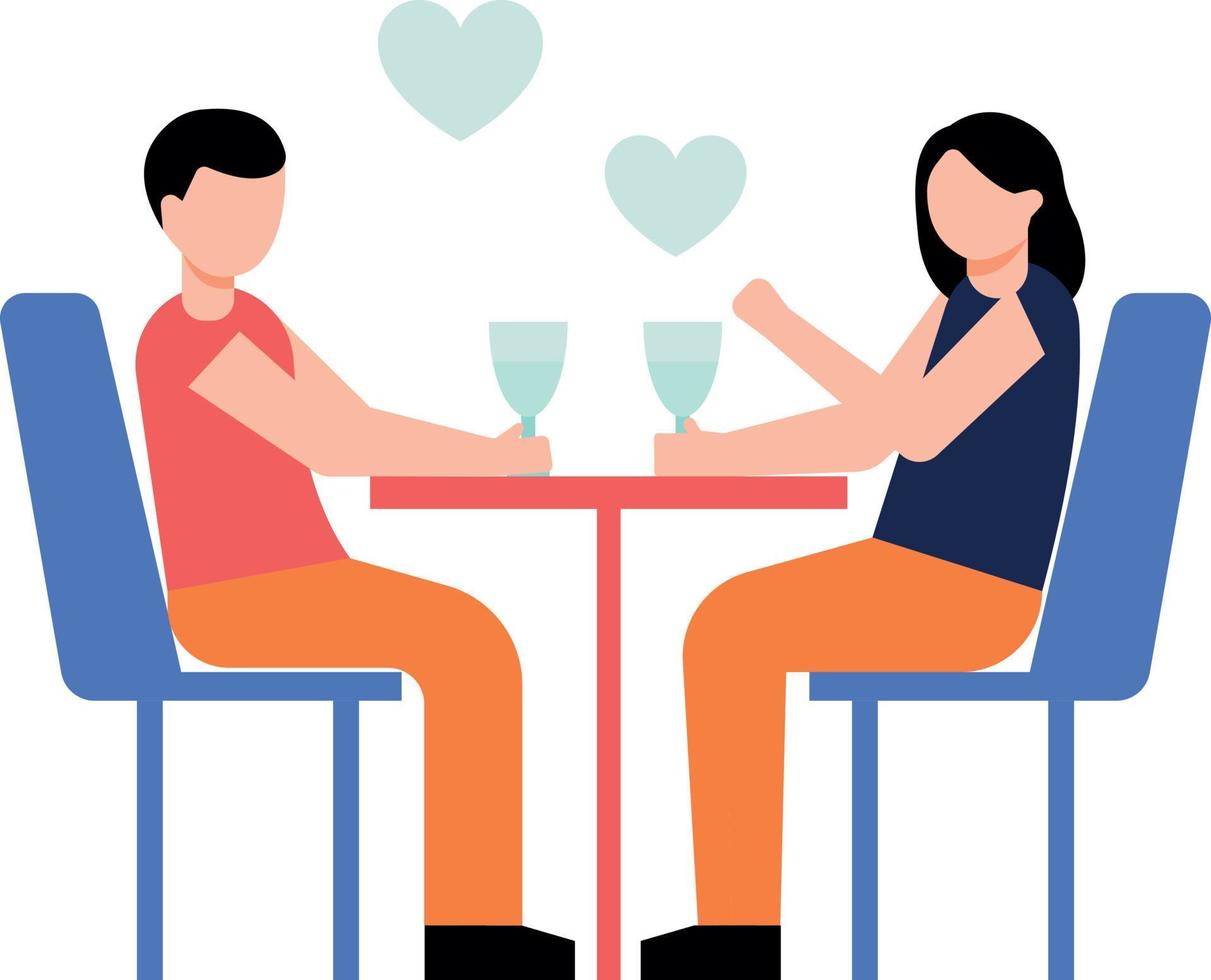 la pareja está en un restaurante para una cena romántica. vector