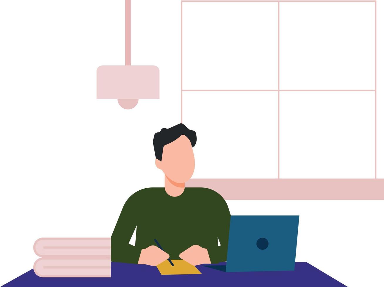The boy is learning online. vector