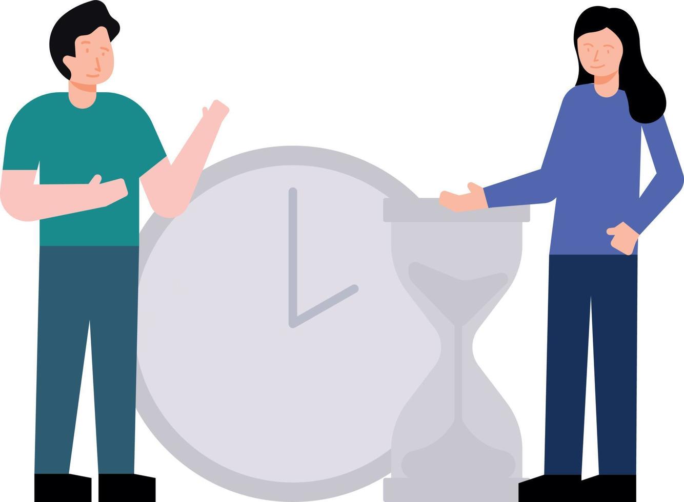 Boy and girl looking at the time glass. vector