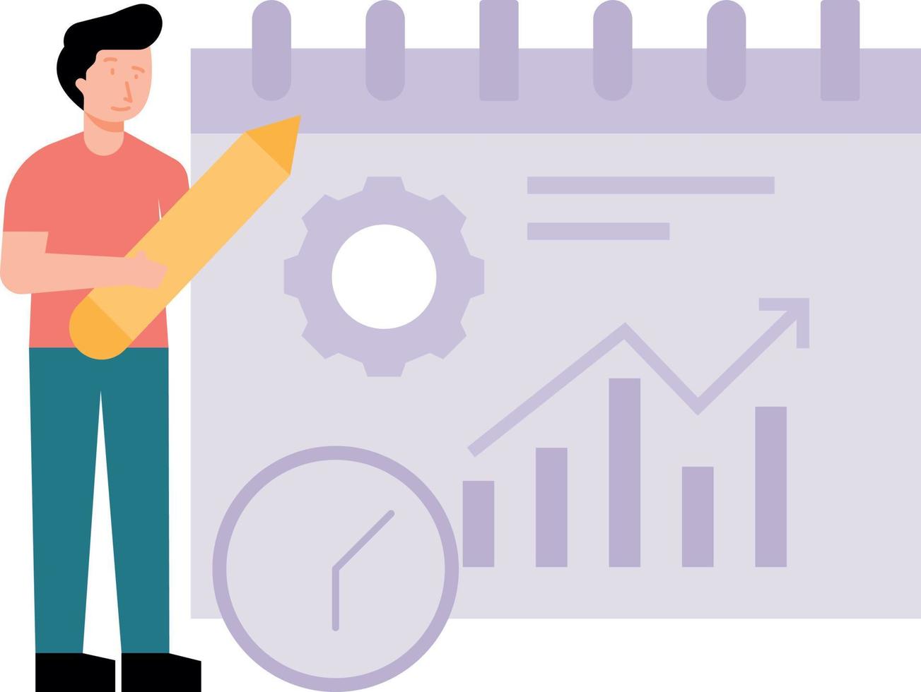 The boy manages the bar graph. vector