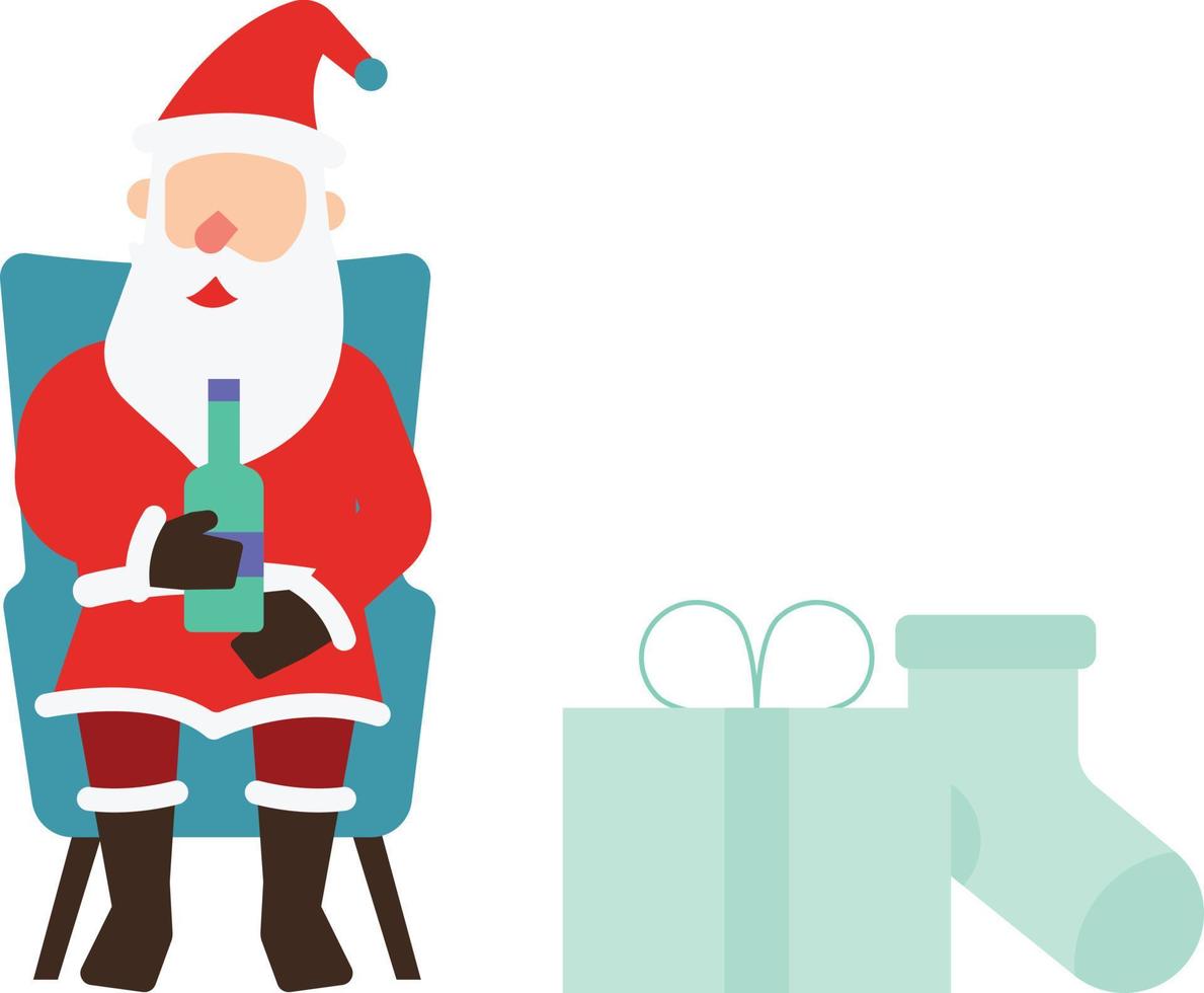 Santa is sitting with a bottle of wine. vector