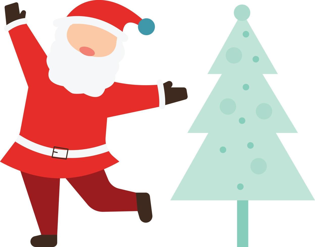 santa está bailando cerca del árbol de navidad. vector