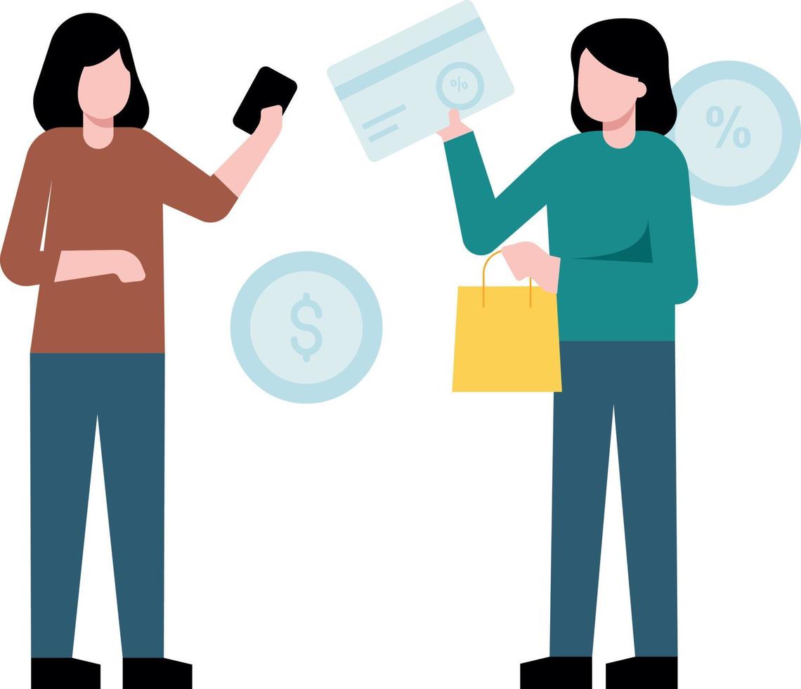 The girl is paying by card. vector