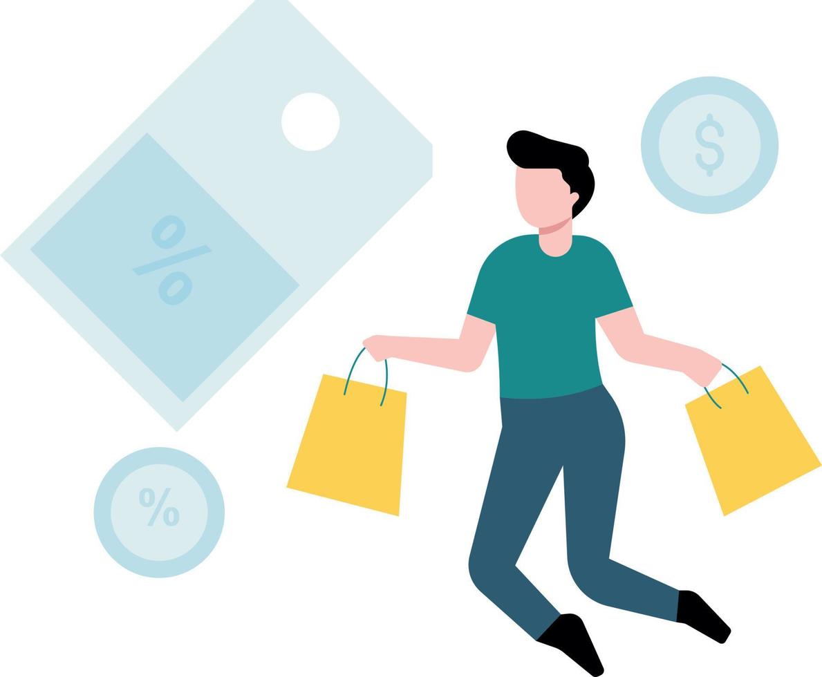 The boy is shopping at a discount. vector