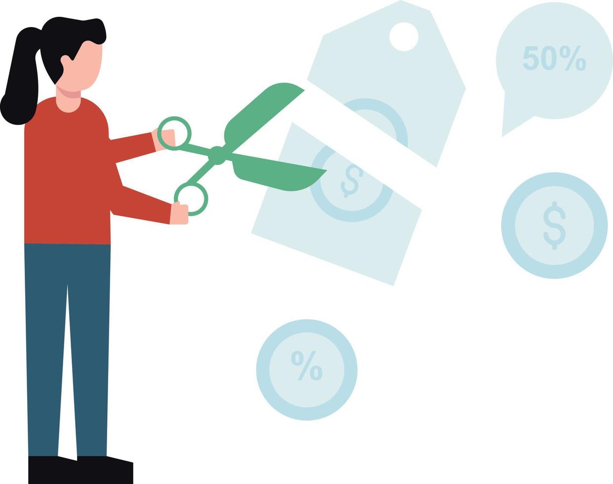 The girl is cutting the price tag. vector