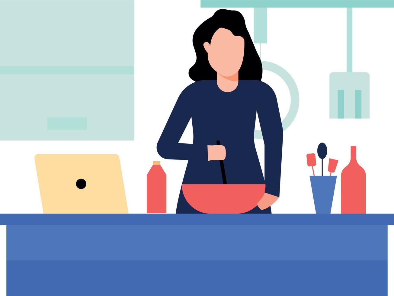 The girl is cooking. vector