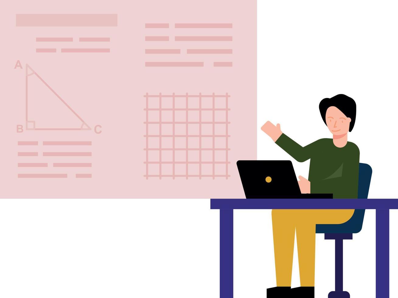 el niño está aprendiendo matemáticas en línea. vector