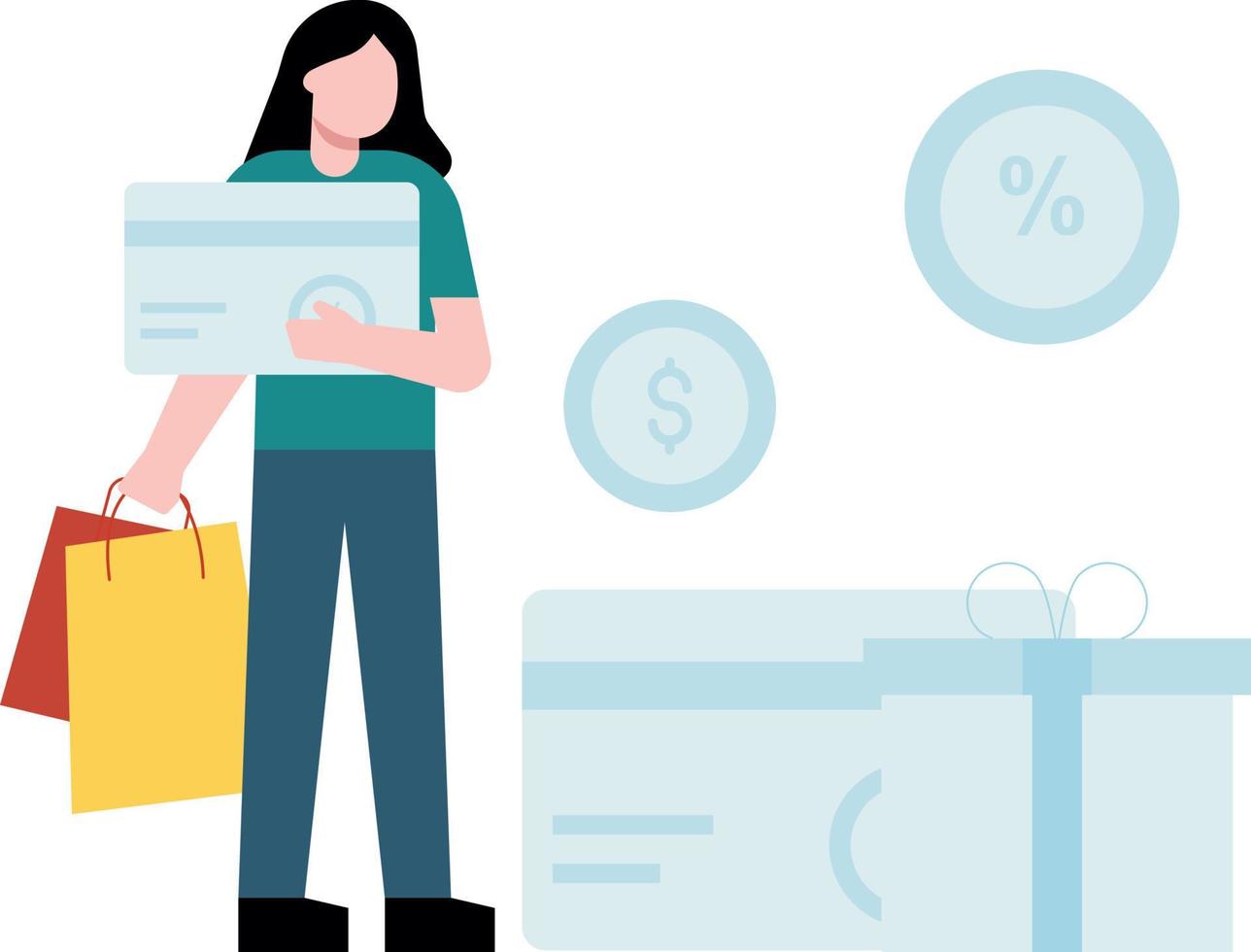 The girl is shopping with a credit card. vector