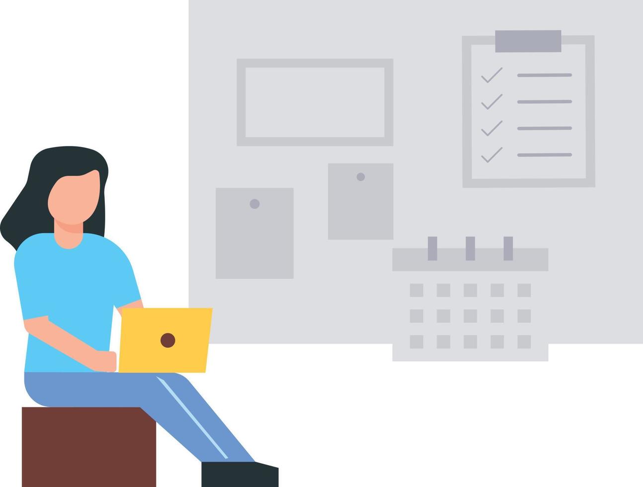 The girl is using her laptop. vector