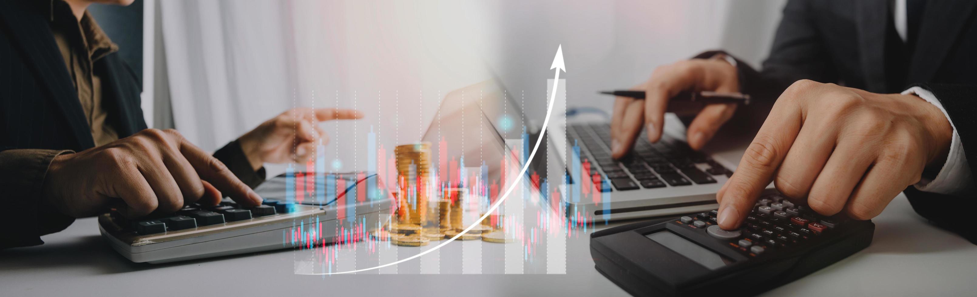 Business accounting concept, Business man using calculator with computer laptop, budget and loan paper in office. photo