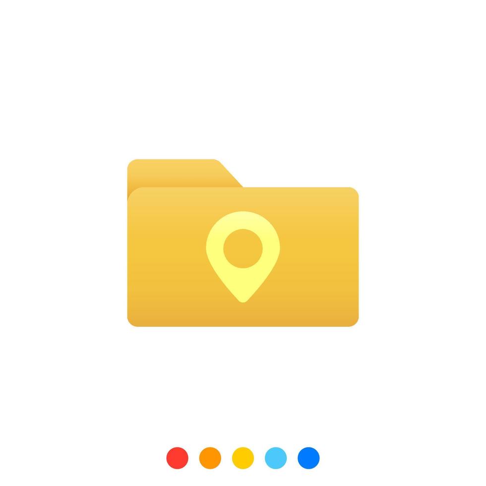 Flat folder design element with Location point symbol, Folder icon, Vector and Illustration.