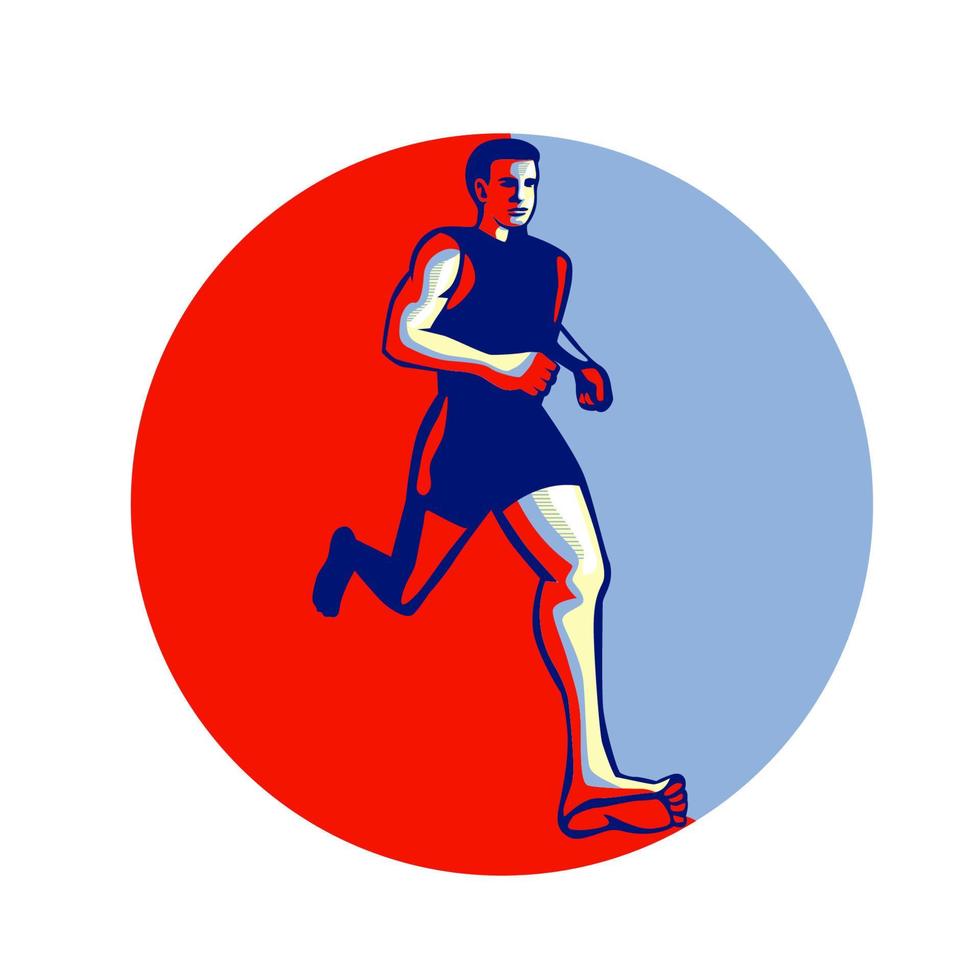 Barefoot Runner Running Front Circle vector