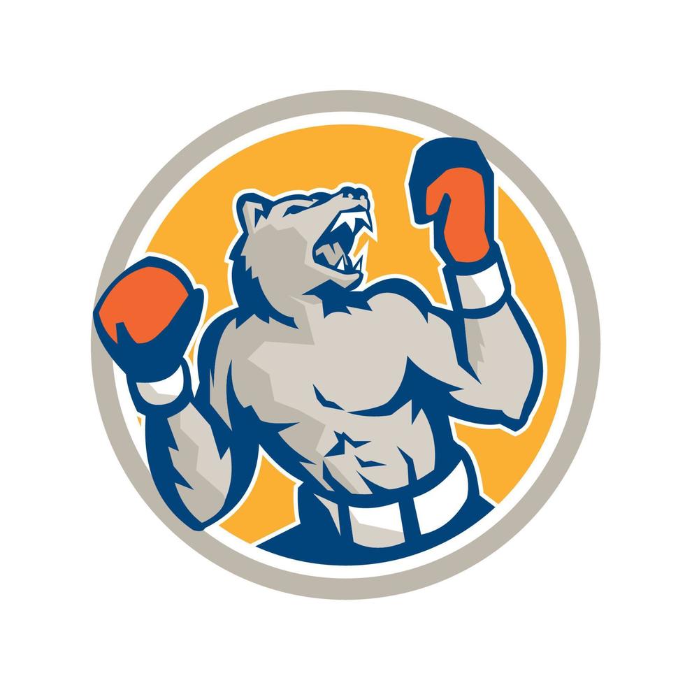 Angry Bear Boxer Gloves Circle Retro vector