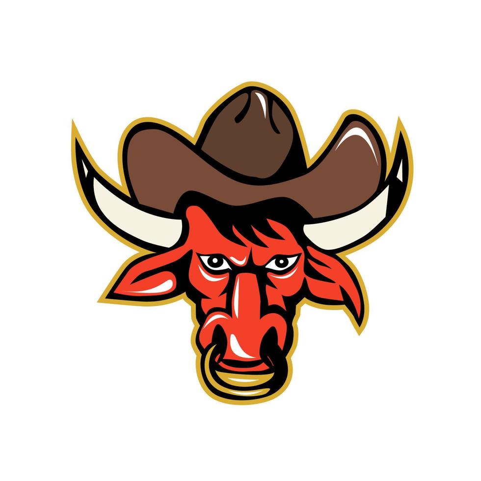 Bull Cowboy Head Front Retro vector