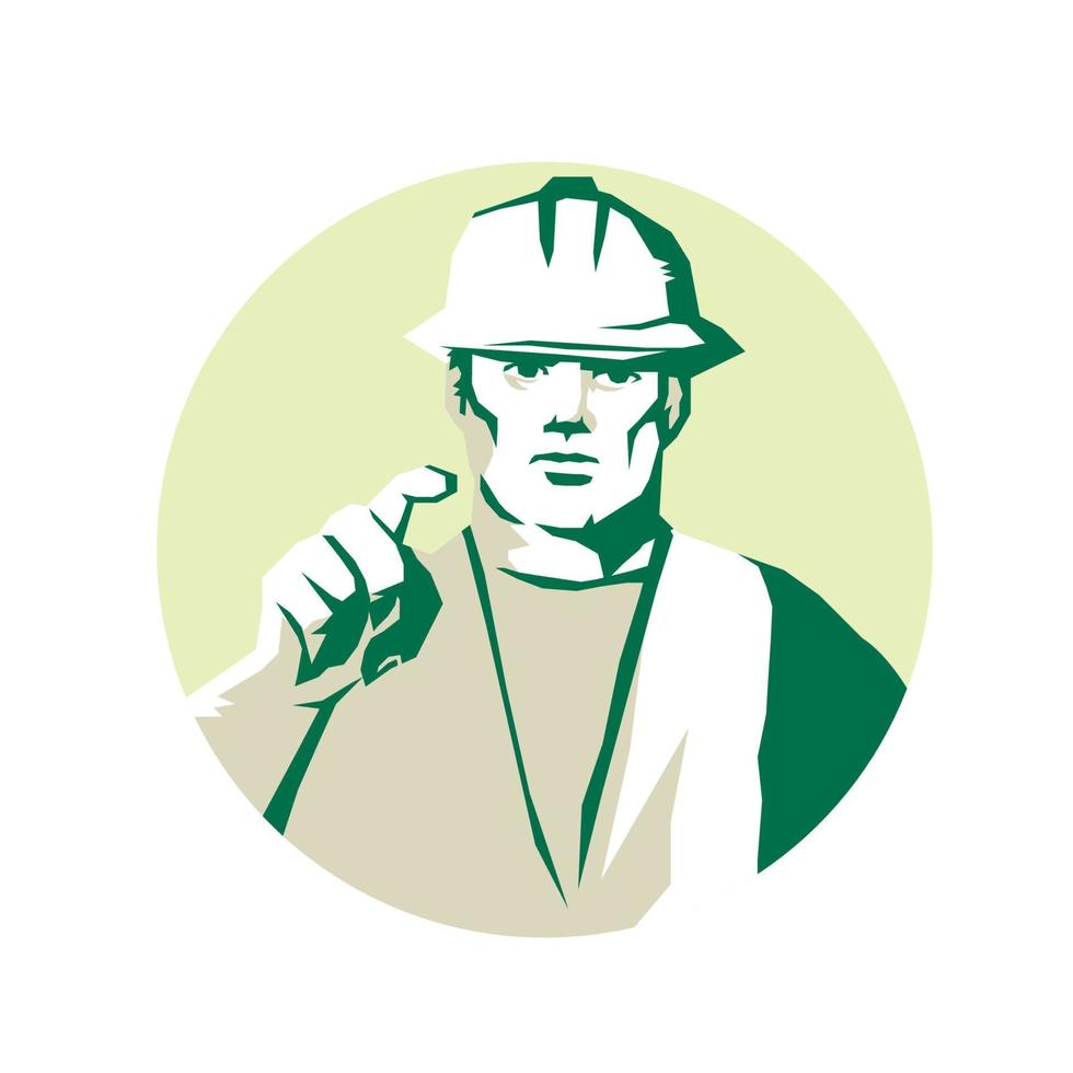 Builder Construction Worker Pointing Finger Stencil vector