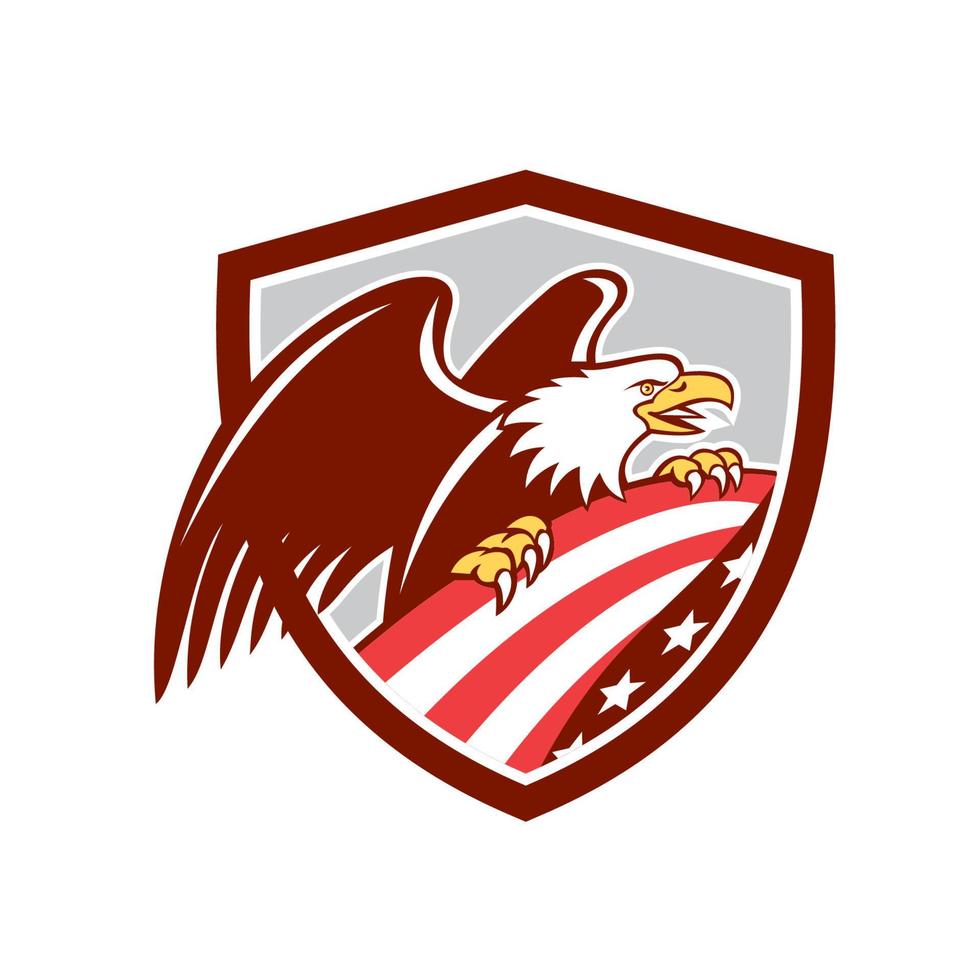 American Bald Eagle Clutching USA Flag Shield Retro vector