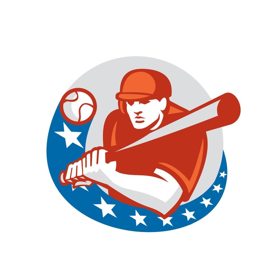 Baseball Player Batter Stars Circle Retro vector