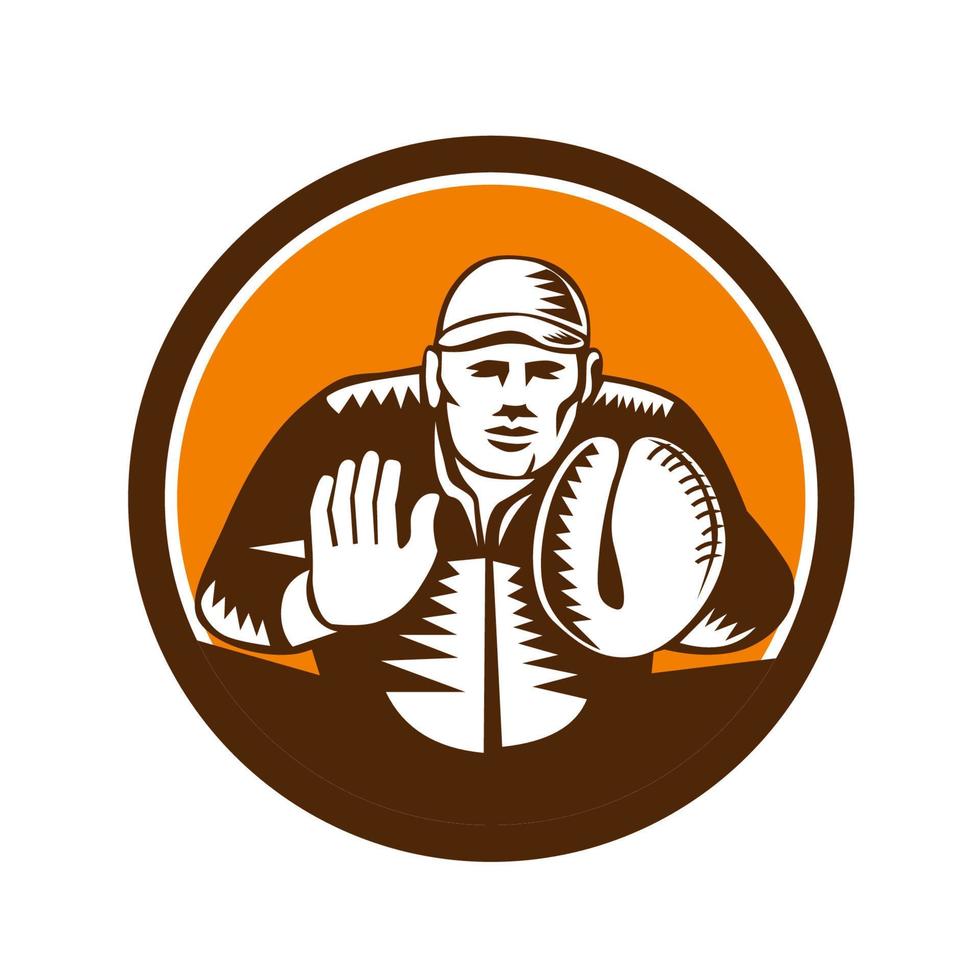 Baseball Catcher Gloves Circle Woodcut vector