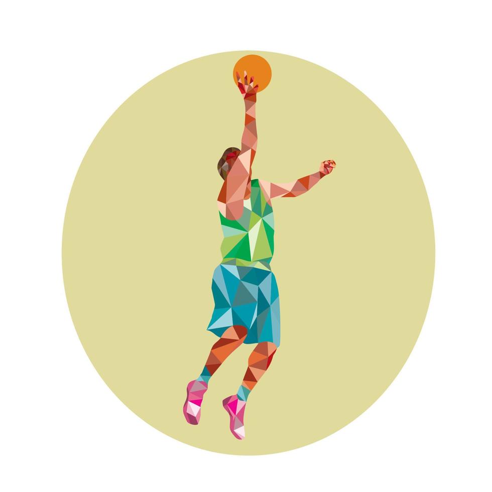 jugador de baloncesto acostarse rebotando bola bajo polígono vector