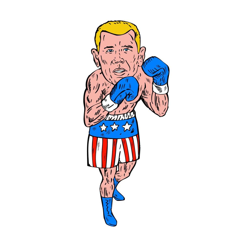 pose de boxeador grabado de la bandera de estados unidos vector