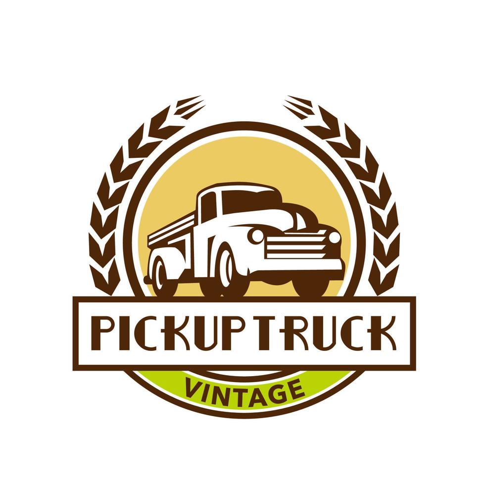 Vintage Pick Up Truck Circle Wreath Retro vector