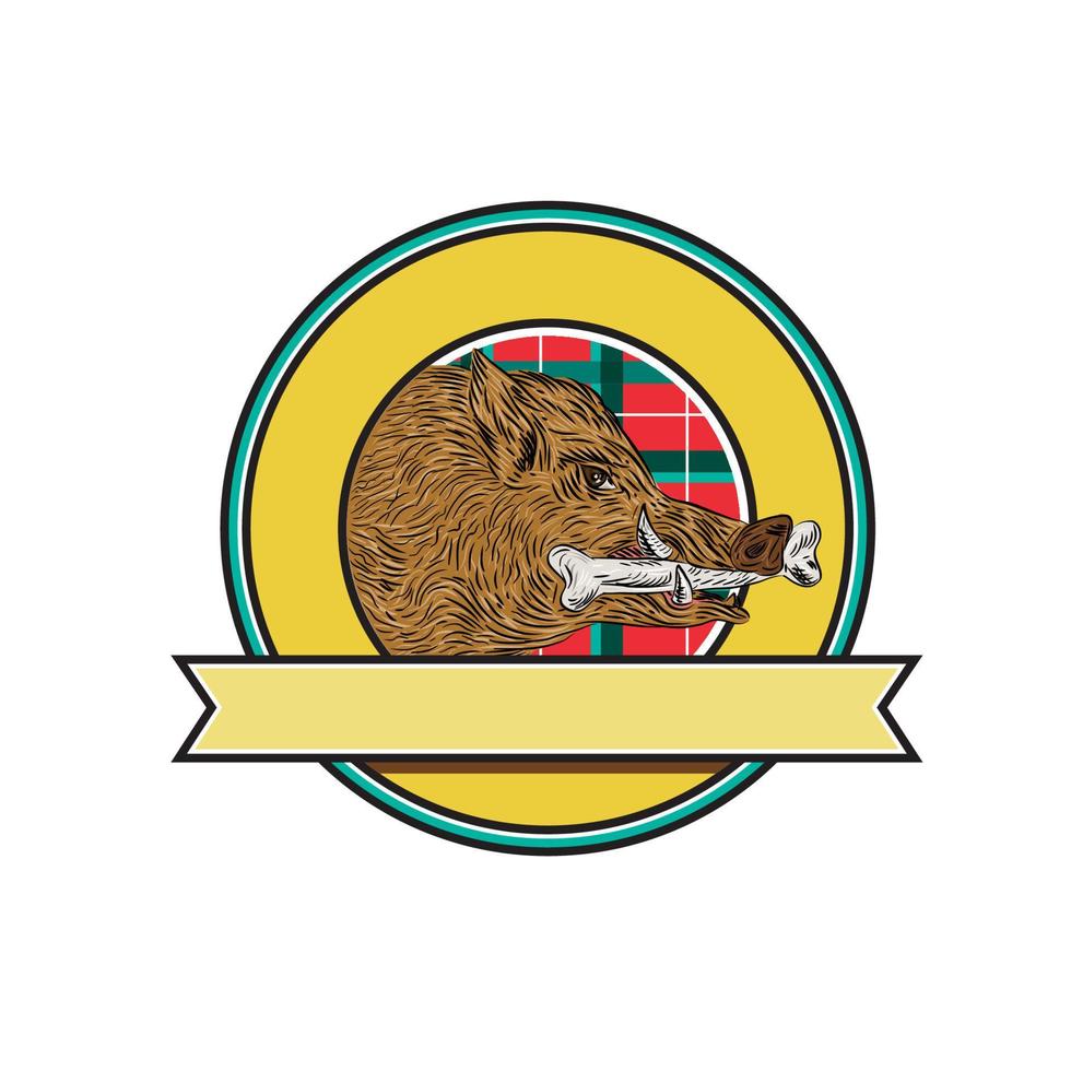 Wild Boar Razorback Bone In Mouth Circle Drawing vector