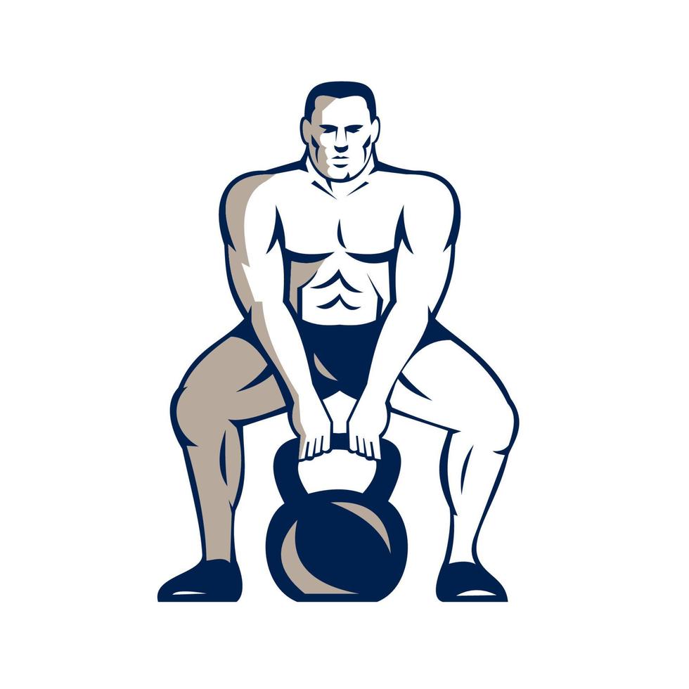 Athlete Weightlifter Lifting Kettlebell Retro vector