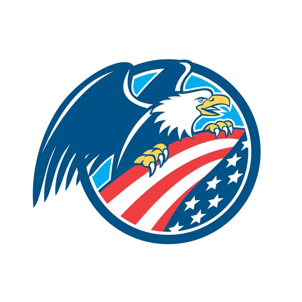 American Bald Eagle Clutching USA Flag Circle Retro vector