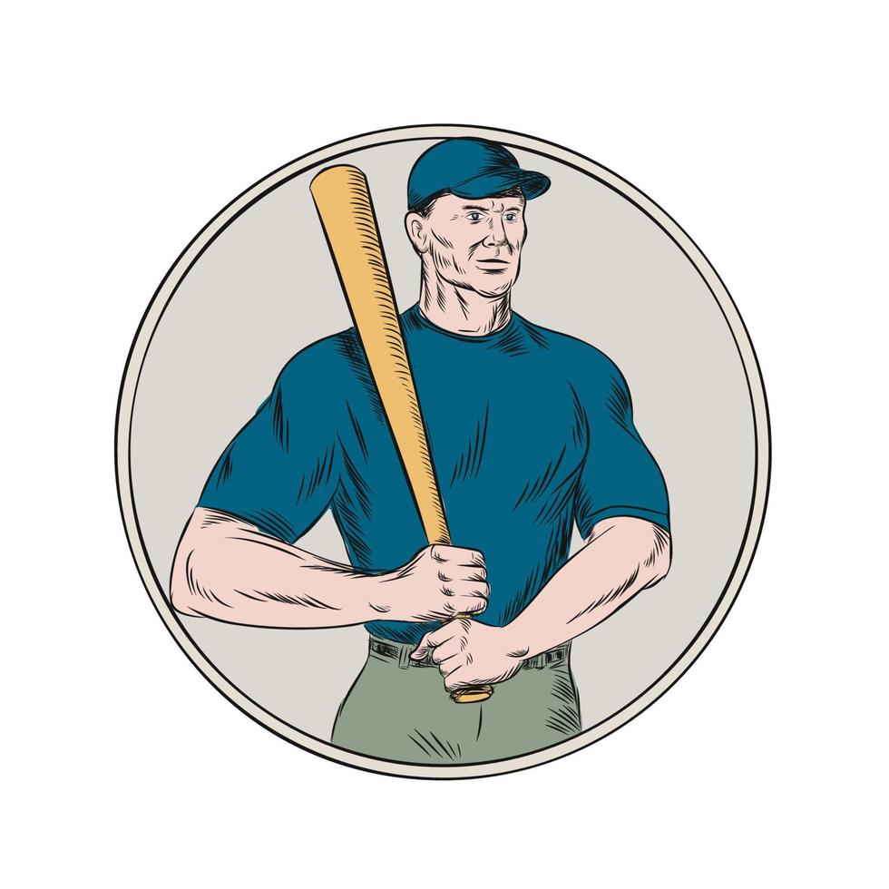 Baseball Player Batter Holding Bat Etching vector