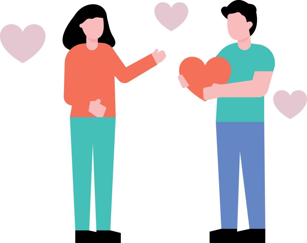 Boy giving heart to girl. vector