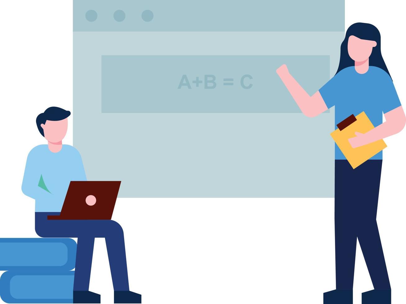 Girl teaching student online. vector
