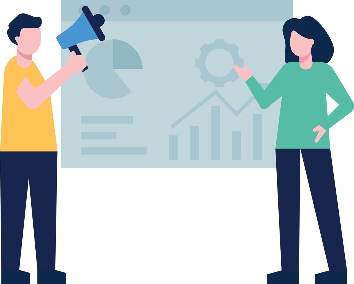 Guy is marketing web page chart graph. vector