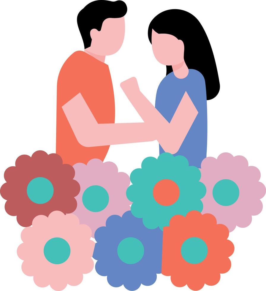 Couple standing with flowers. vector
