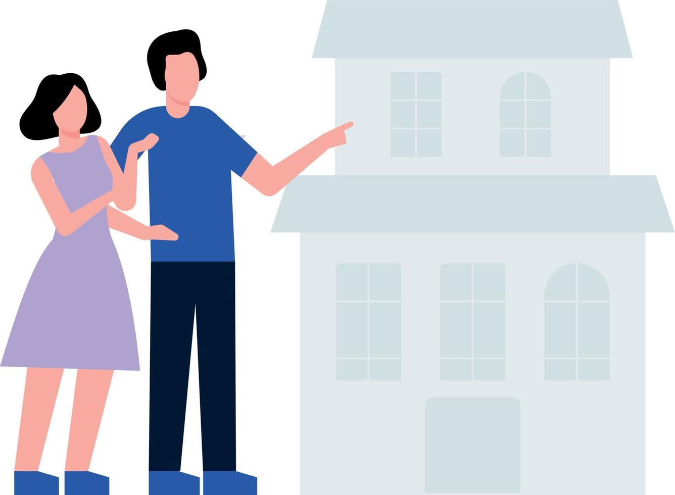 The couple is looking at the house property. vector