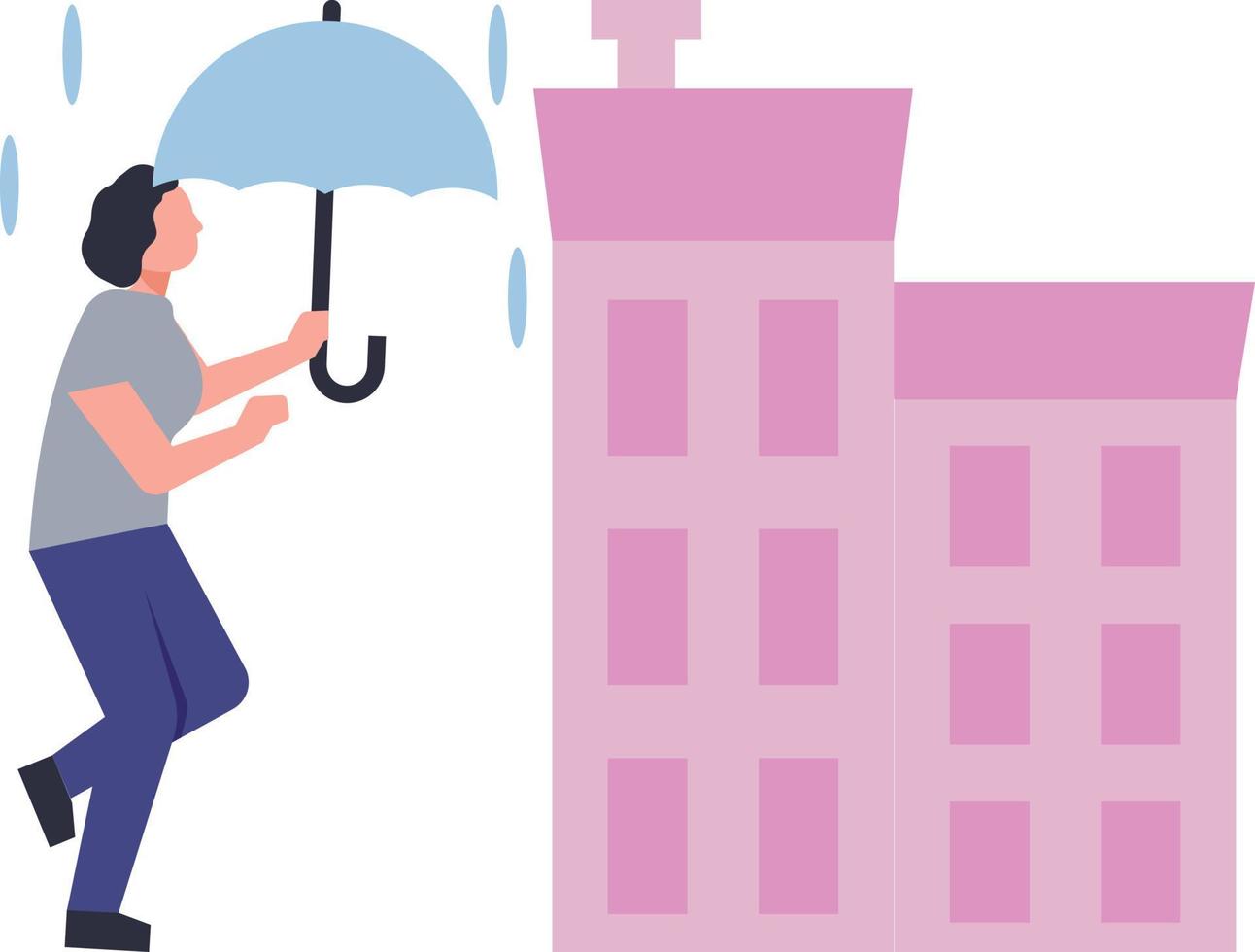 The girl is walking in the rain with an umbrella. vector
