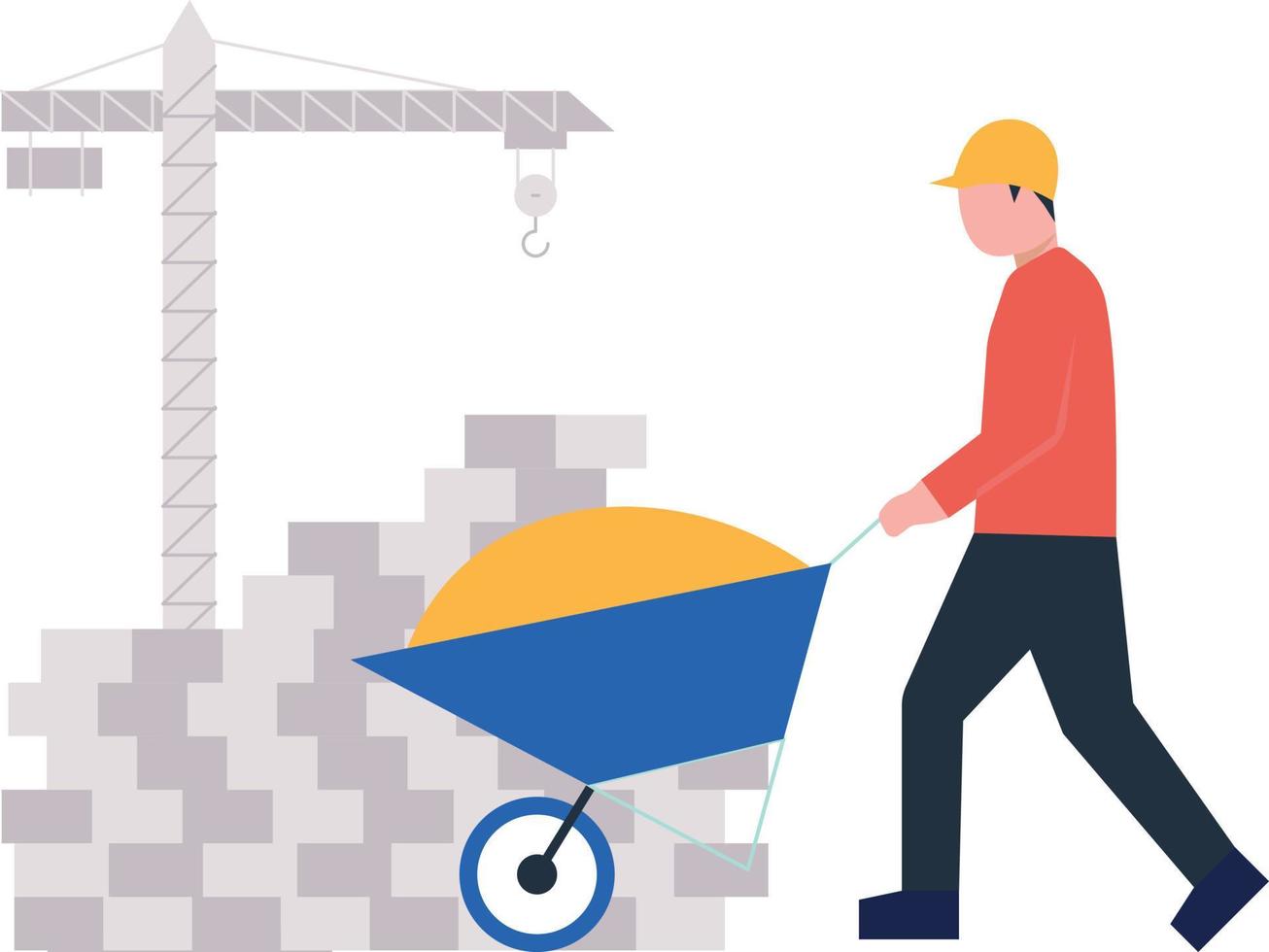 A construction worker carrying a wheelbarrow. vector