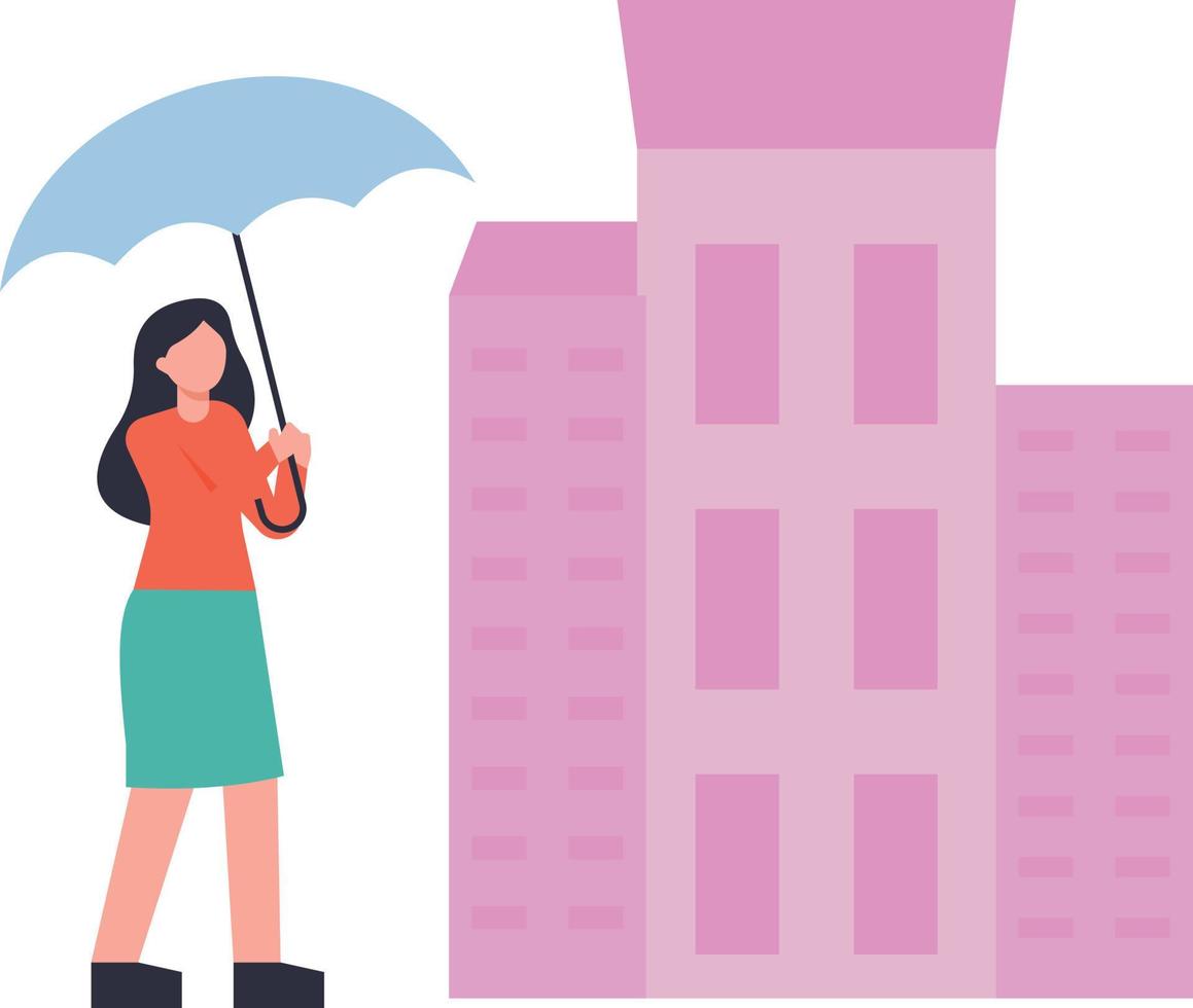 The girl is walking with an umbrella. vector