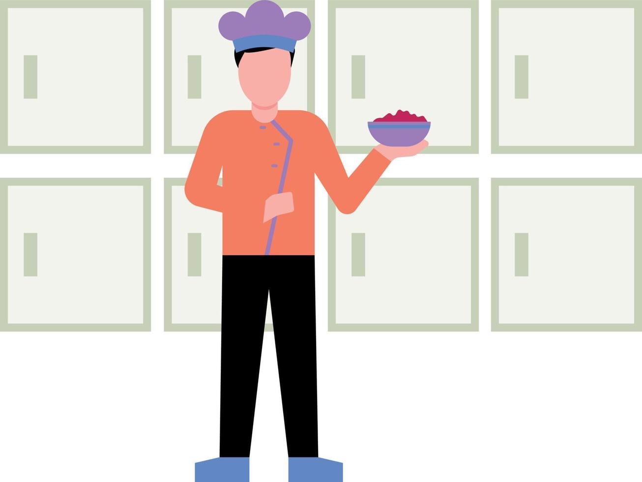 The cook is standing with a dish. vector