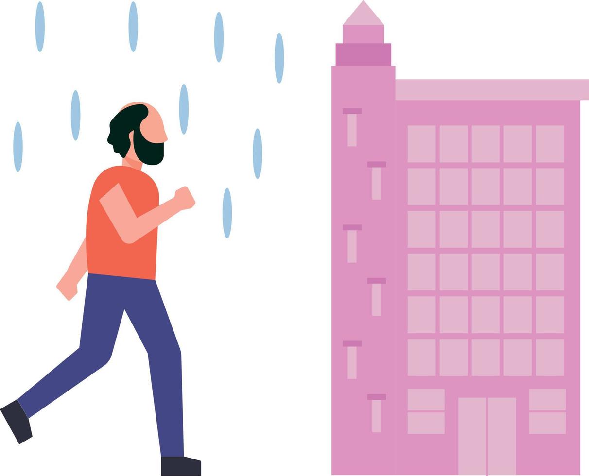 un hombre camina bajo la lluvia. vector