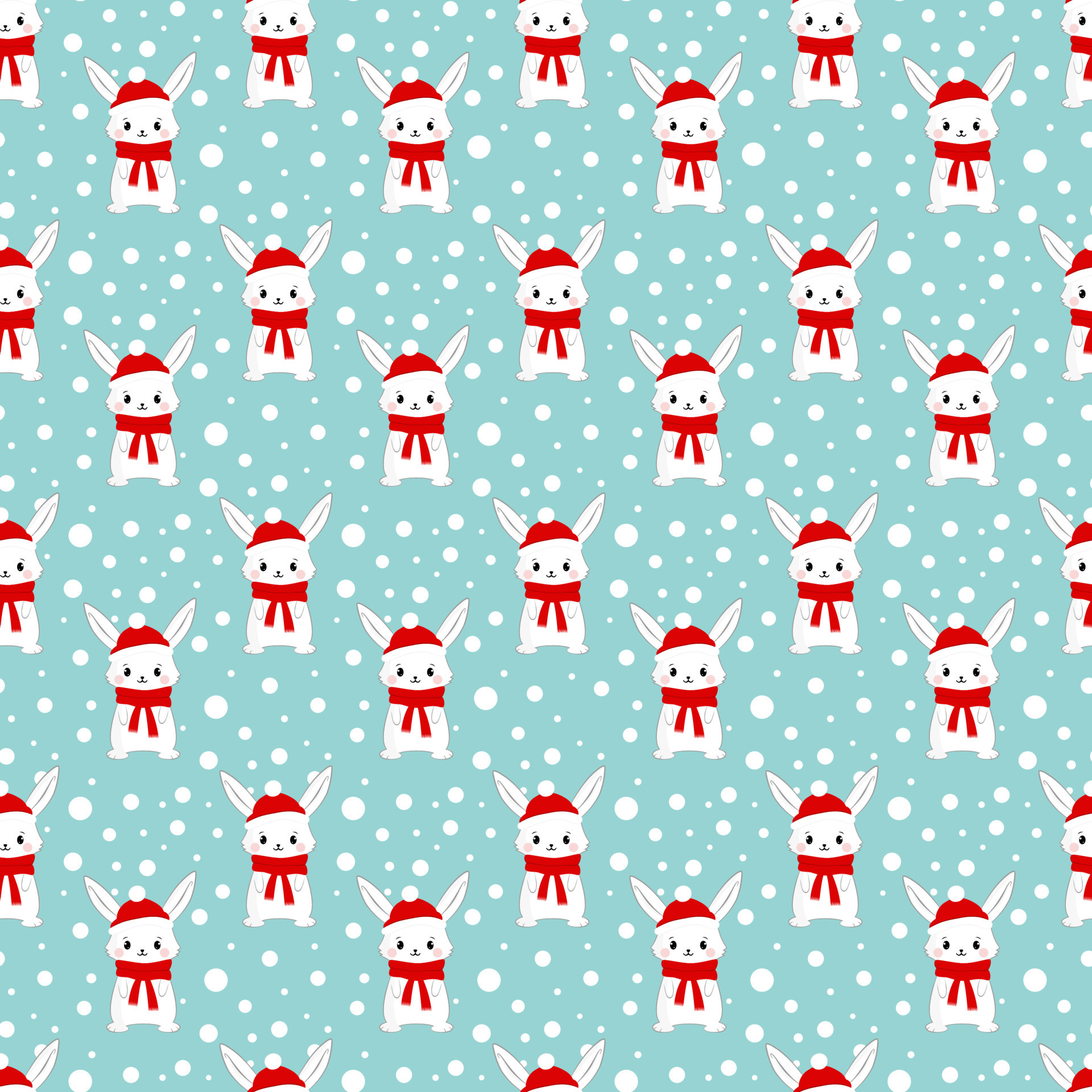 Vector Seamless Pattern with Cute Bunnies. Winter Holiday Background with  Cartoon Doodle Rabbits. Hare with red hat and scarf. Print for Christmas or  New Year Chinese zodiac 2023 11957948 Vector Art at Vecteezy