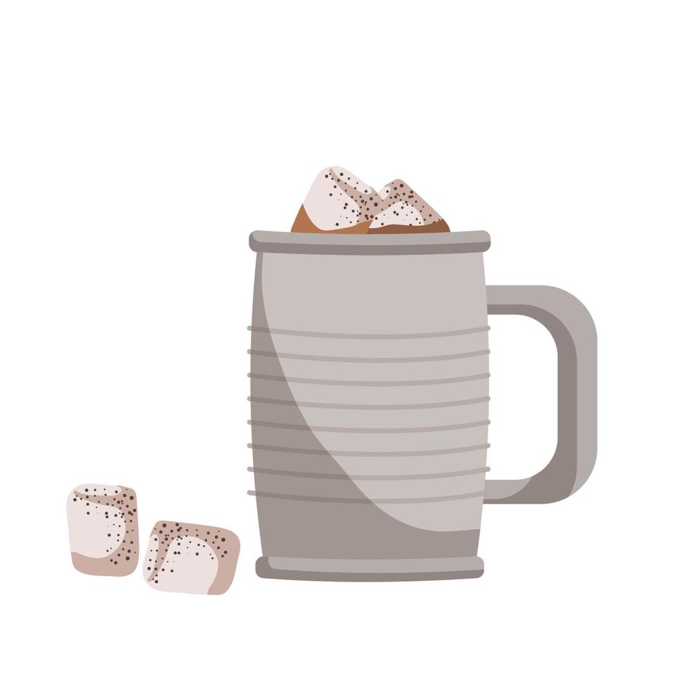 Coffee mug with marshmallows. Sweet coffee drink with additives. Vector