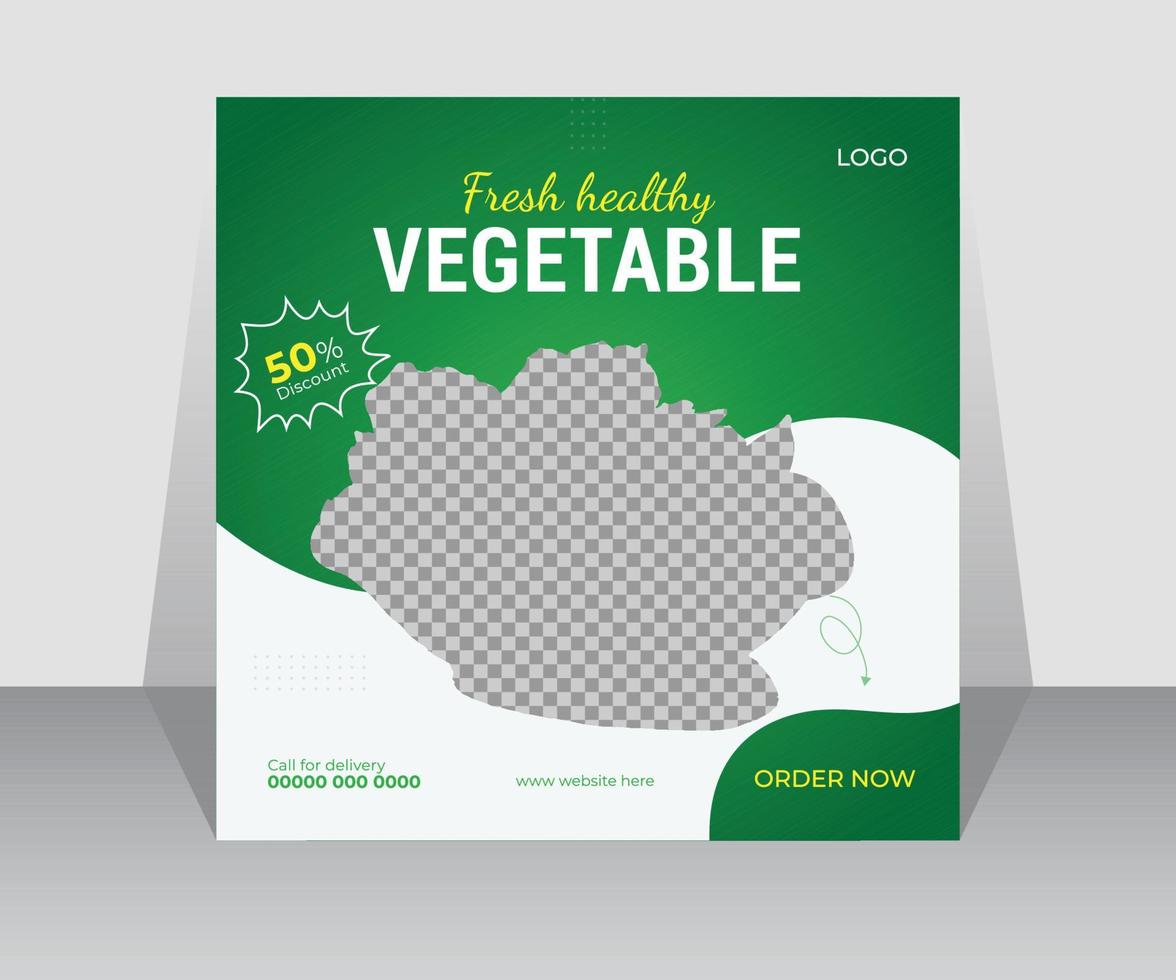 Fresh organic vegetable social media post template design. vector