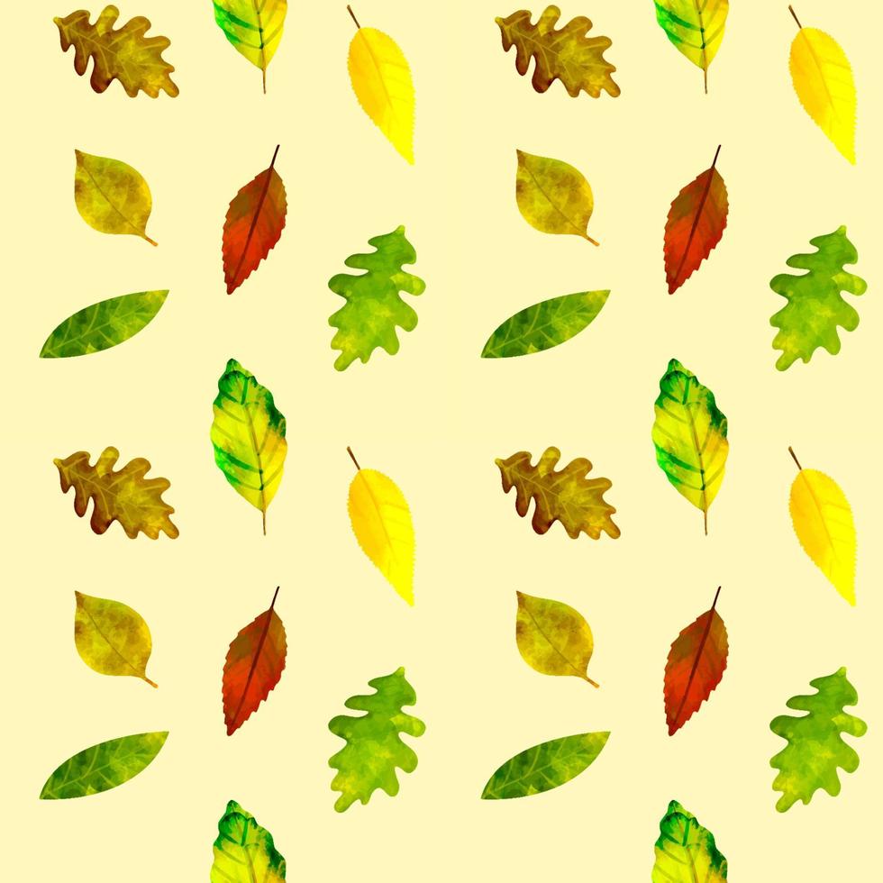 Seamless pattern Botanical illustration Autumn leaves on a light yellow background vector